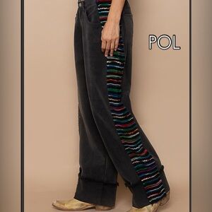 POL Black Pants with Multicolor Stripes
